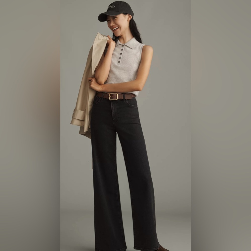 FRAME Le Slim Palazzo High-Rise Wide-Leg Jeans in Black Denim